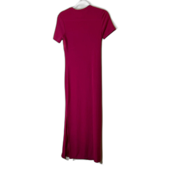 NSK Pink Ribbed Knit Midi Dress with Satin Bust Detail Fitted Bodycon - Size‎ S - Picture 2 of 7